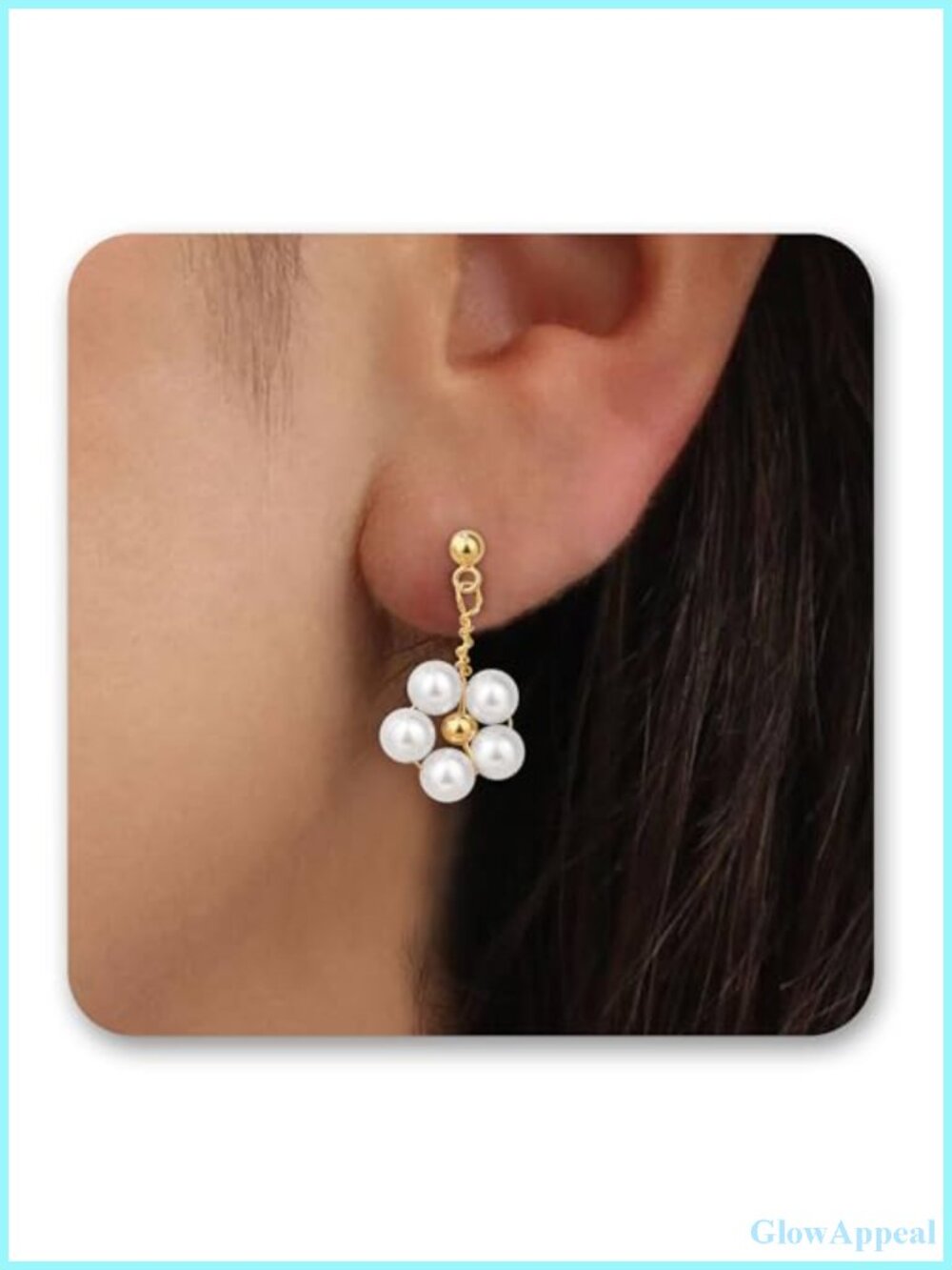 Daisy Pearl Earrings 14K Gold Plated Drop Dangle 1 Inch Women's Jewelry Gift